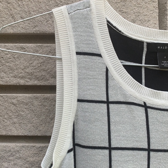 Halogen Off White/Blk Plaid Pullover Sweater Vest SzS - Picture 5 of 9